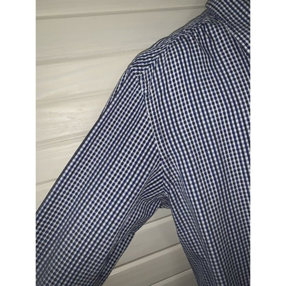 BLUE by Pronto Uomo Sz XXL Blue White Check Snap Front Shirt L/S Flip Cuffs EUC - Picture 4 of 9